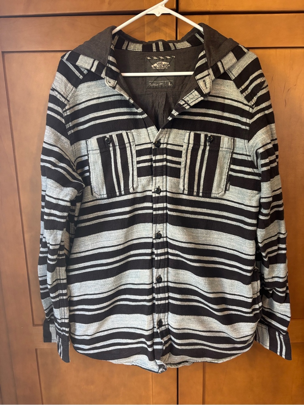 Vans men’s Striped Hooded Button-Up Shirt